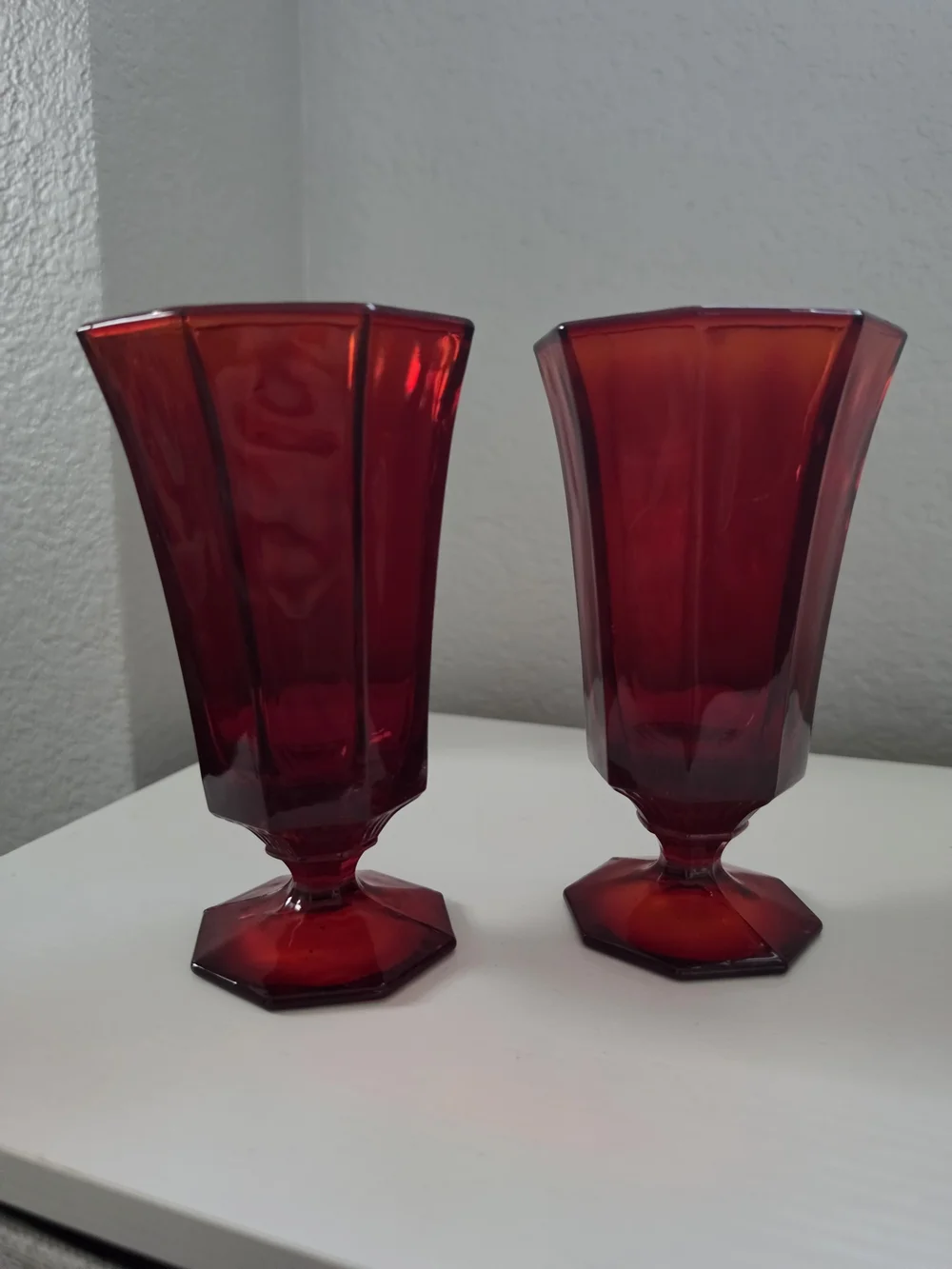 Independence Glass Octagonal Ruby Red Iced Tea Glasses - Set Of 2